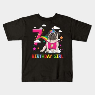 Pug Birthday - 7 Years Old Unicorn Pugicorn Party Kids T-Shirt